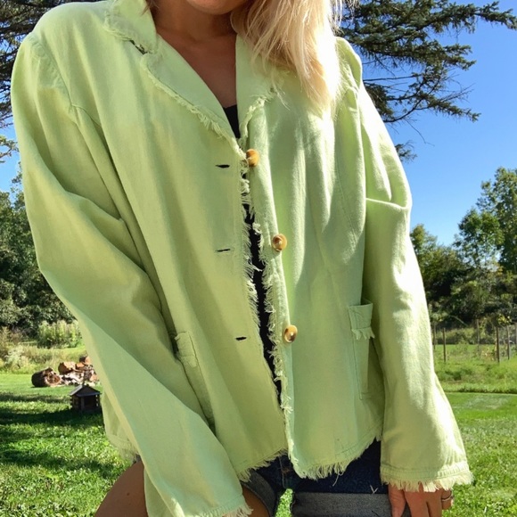 VTG lime green fringe button up light weight coat - Picture 3 of 9